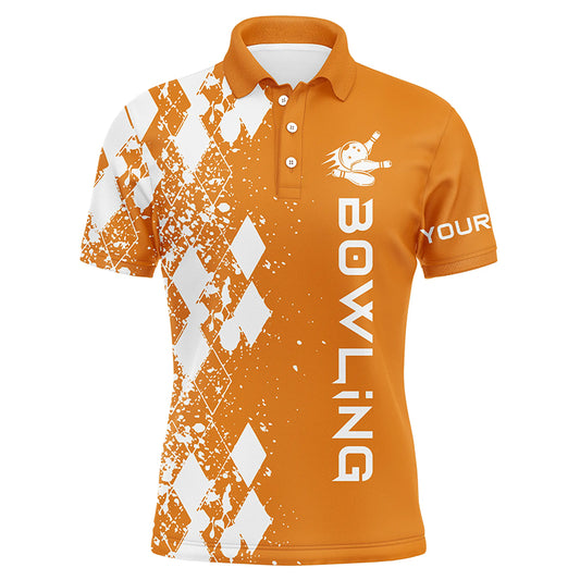 Custom orange bowling shirt for men – personalized team jersey front view