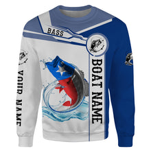 Load image into Gallery viewer, Texas Bass Fishing Texas Flag Custom name and boat name performance Hoodie, Sweatshirt Fishing Shirts, Patriotic Fishing gifts NQS2321