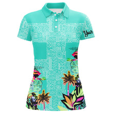 Load image into Gallery viewer, Green tropical Womens golf polo shirts custom green golf tops for womens, personalized golf gifts NQS6295