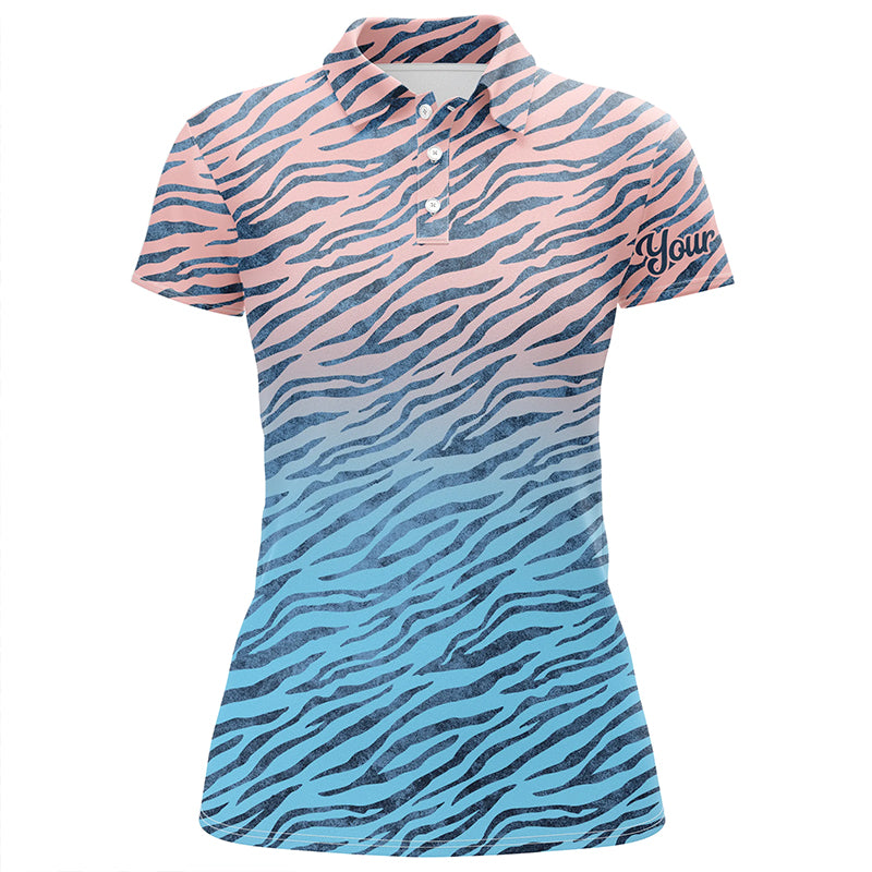 Pink blue tiger pattern Womens golf polo shirts custom golf clothes for women, gifts for the golfer NQS6297