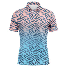 Load image into Gallery viewer, Pink blue tiger pattern Mens golf polo shirts custom golf clothes for men, gifts for the golfer NQS6297