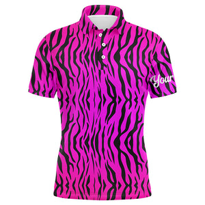 Pink neon tiger stripes background Mens golf polo shirts custom golf shirt for men, best golf gifts NQS6298