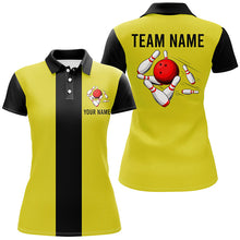 Load image into Gallery viewer, Personalized Yellow Black Retro Bowling Polo shirt For women custom vintage bowling team jerseys NQS6981