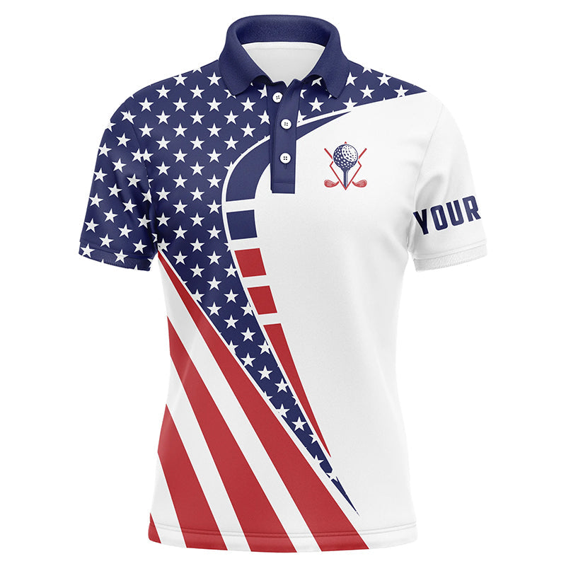 Personalized red, white and blue golf polos shirts for mens custom American flag patriot golf wears NQS7118