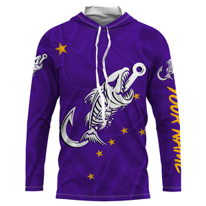 AK purple Fishing Custom Alaska Flag Fish hook skull sun protection fishing shirts for men, women NQS3388