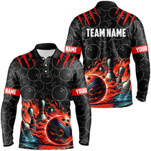 Load image into Gallery viewer, Mens Bowling polo shirts Custom black red flame bowling shirt, Bowling Team Jerseys gift for bowlers NQS7126
