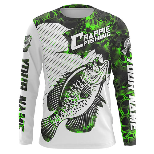 Custom Crappie Long Sleeve Tournament Fishing Shirts, Crappie Fishing Jerseys | Green Camo IPHW4753
