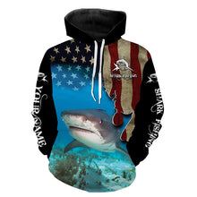 Load image into Gallery viewer, Shark Fishing 3D American Flag Patriotic Customize name All over print shirts NQS542