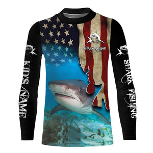 Shark Fishing 3D American Flag Patriotic Customize name All over print shirts NQS542