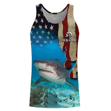 Load image into Gallery viewer, Shark Fishing 3D American Flag Patriotic Customize name All over print shirts NQS542