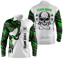 Load image into Gallery viewer, Green white personalized bowling shirt for men – custom name design side view