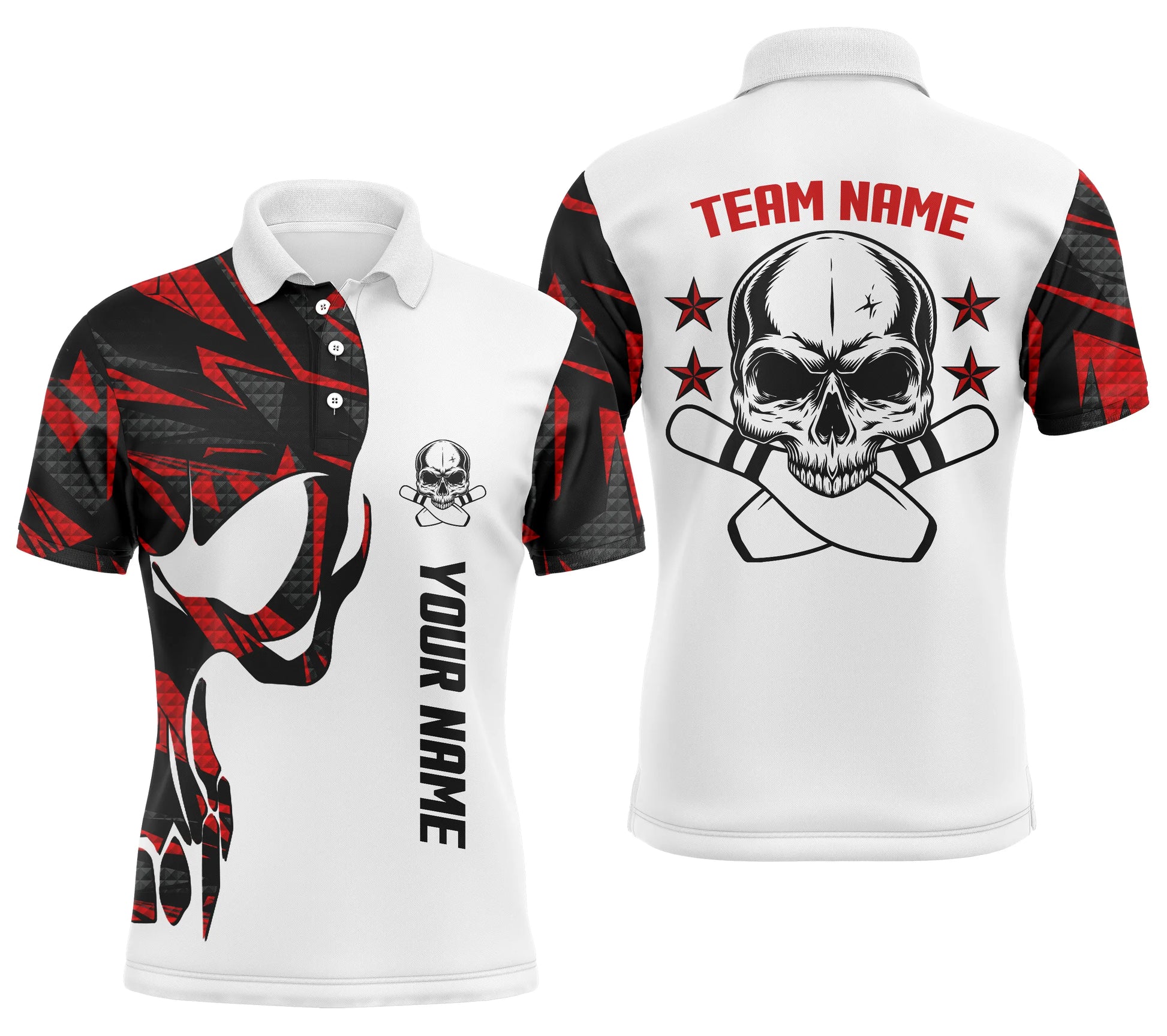 Custom Red white bowling shirt for men – personalized team jersey front view
