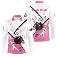 Load image into Gallery viewer, Pink ribbon breast cancer awareness bowling jerseys Custom Team Bowling Polo Shirt for men | White NQS7245