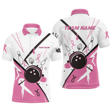 Load image into Gallery viewer, Pink ribbon breast cancer awareness bowling jerseys Custom Team Bowling Polo Shirt for men | White NQS7245