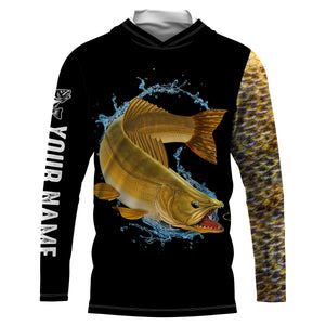 Walleye fishing yellow scales Customize name long sleeves performance fishing shirt for men, women, Kid NQS950