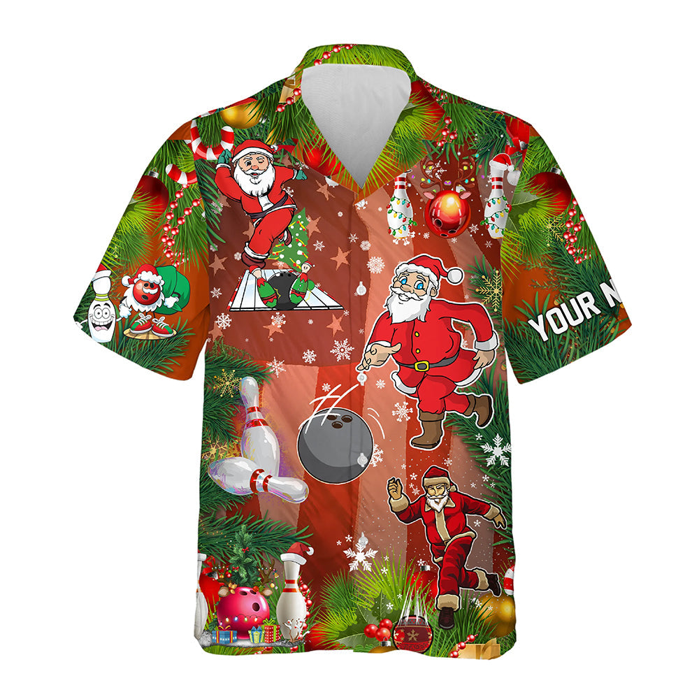 Personalized 3D bowling hawaiian shirts Custom American flag Santa Christmas Team button up shirts NQS6540