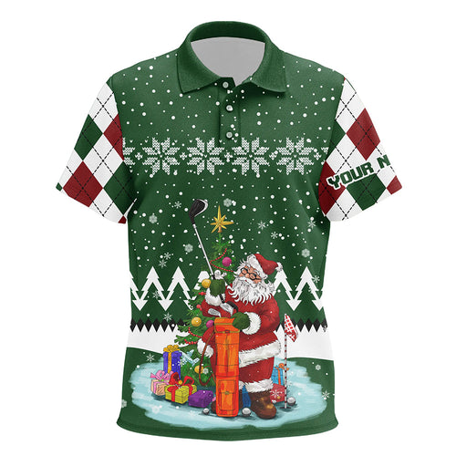 Ugly Christmas green argyle pattern golf shirt custom Kid golf polo shirts Santa Golfer Christmas gift NQS6542