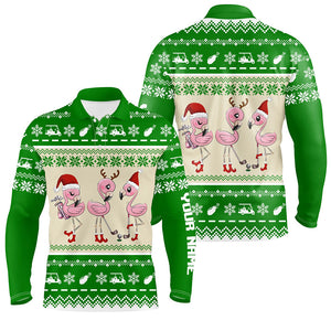 Funny ugly Christmas golf shirts custom green Mens golf polo shirt Flamingo golf friend Christmas gift NQS6819