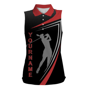 Personalized red and black sports golf custom sleeveless polo shirt,  best golf shirt for women NQS4650