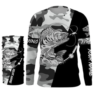 Perch Ice fishing winter camo custom name sun protection long sleeve fishing shirts, Perch jerseys NQS4093