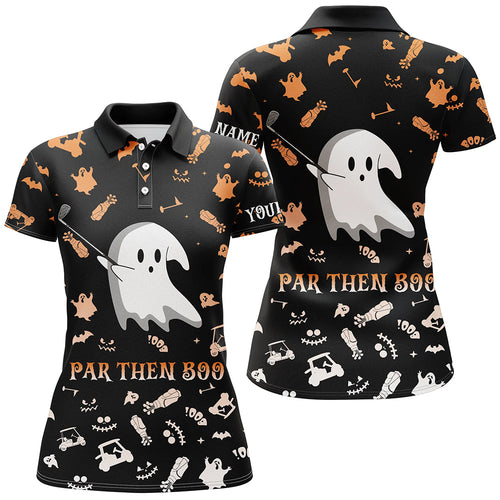Funny black orange Halloween background women golf polo shirts custom par then boo, unique golf gifts NQS6352