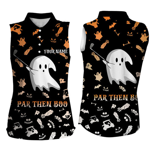 Funny black orange Halloween background ladies sleeveless golf shirt custom par then boo, golf gifts NQS6352