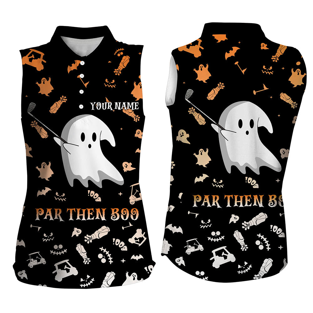 Funny black orange Halloween background ladies sleeveless golf shirt custom par then boo, golf gifts NQS6352