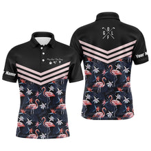 Load image into Gallery viewer, Plan for the day coffee golf wine custom name Men golf polo upf shirts tropical leaf flamingo pattern NQS4111