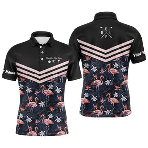 Plan for the day coffee golf wine custom name Men golf polo upf shirts tropical leaf flamingo pattern NQS4111