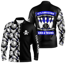 Load image into Gallery viewer, Skull black Mens Bowling polo Shirt custom It's amazing what you can do with two fingers and a thumb NQS6829