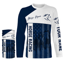 Load image into Gallery viewer, American horse running racing blue Customize Name and Horse name 3D All Over Printed Shirts NQS2805