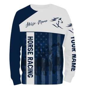 American horse running racing blue Customize Name and Horse name 3D All Over Printed Shirts NQS2805