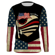 Load image into Gallery viewer, American Flag fishing rod Custom Name US flag long sleeves, hooded fishing shirt, Personalized Gifts for Fisherman NQS2930