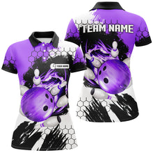 Load image into Gallery viewer, Purple Flame bowling ball and pins jerseys Custom Team League Bowling Polo Shirts For Women NQS6578