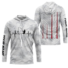 Load image into Gallery viewer, Fishing Heartbeat American flag fishing rod custom name Long Sleeve performance Fishing Shirts jerseys NQS4533
