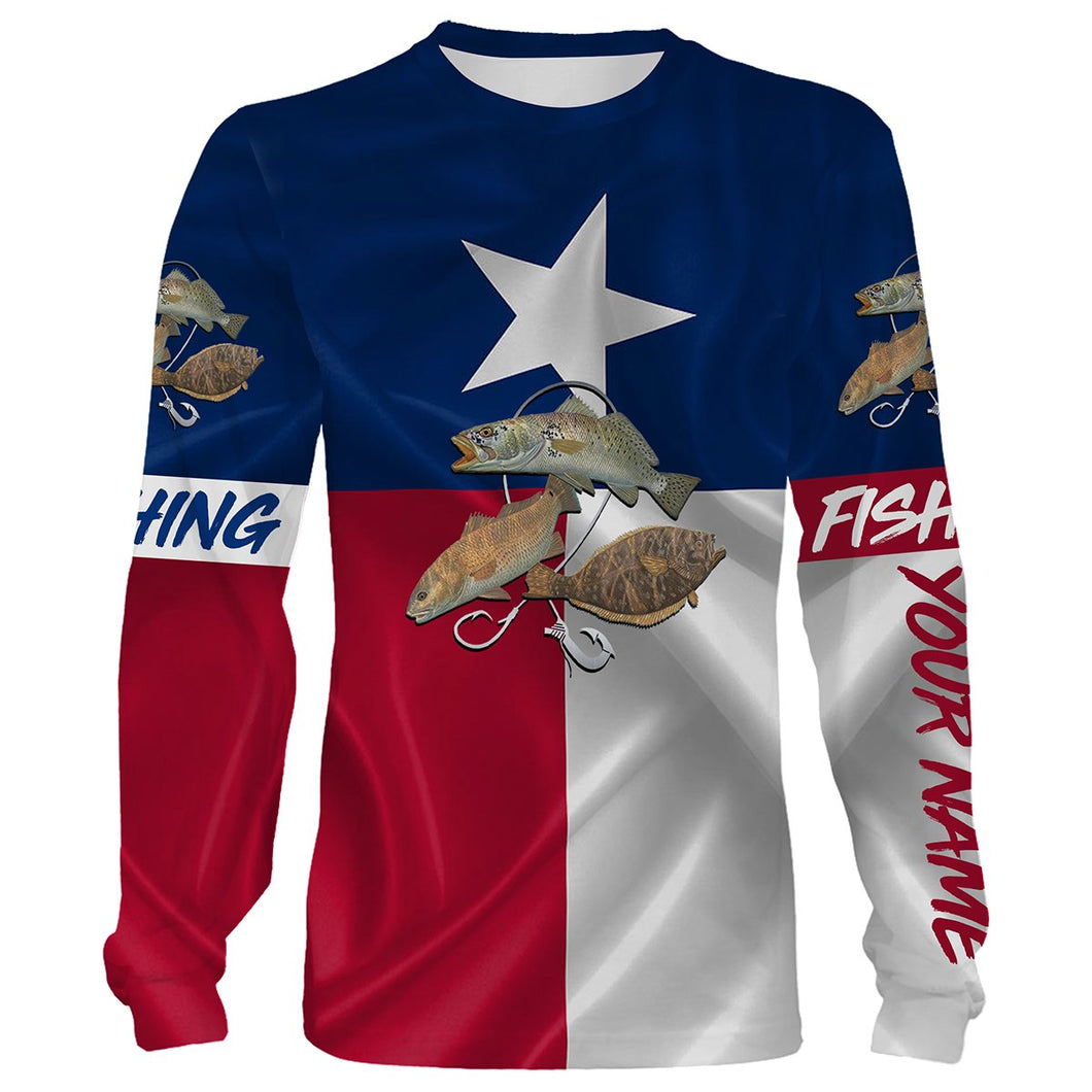 Redfish, Speckled Trout, Flounder Texas Slam fishing Texas Flag custom name 3D All Over print shirts NQS446