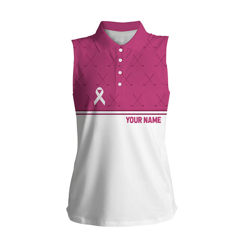 Pink white Breast Cancer Awareness golf shirts custom Women sleeveless polo pink ribbon golf shirts NQS6372