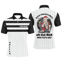 Load image into Gallery viewer, Black white Santa golfer custom Christmas mens golf polo shirt never underestimate old man plays golf NQS6846