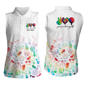 Womens sleeveless polo shirts custom watercolor peace love golf, personalized golf shirt for women NQS4670