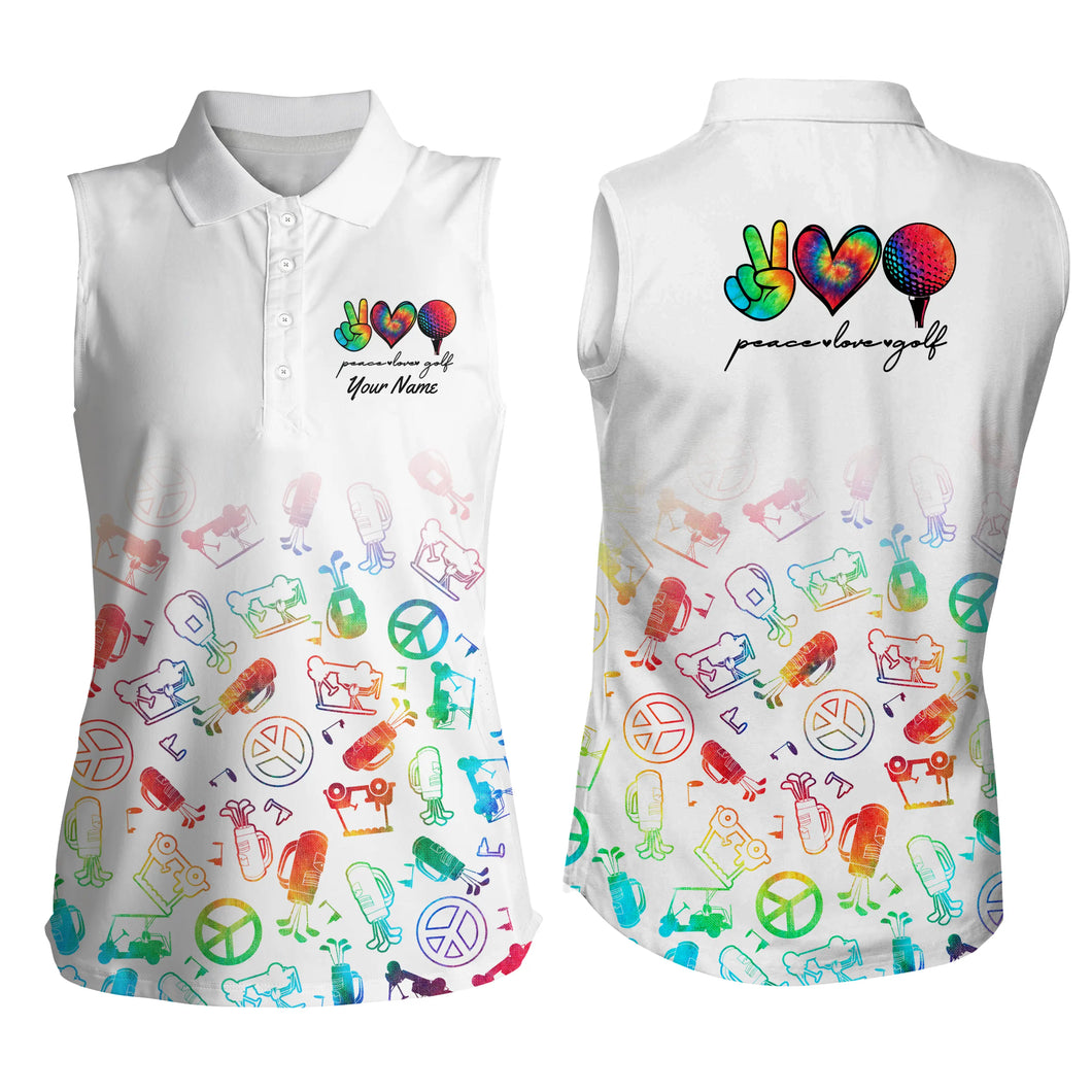 Womens sleeveless polo shirts custom watercolor peace love golf, personalized golf shirt for women NQS4670
