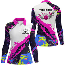 Load image into Gallery viewer, Women bowling polo shirts Custom Bowling ball and pins Team league Jerseys, gifts for bowlers | Pink NQS7283