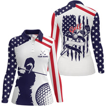 Load image into Gallery viewer, American flag patriot Womens golf polo shirts custom red white and blue golf apparel, team golf jersey NQS7285