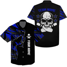 Load image into Gallery viewer, Bowling Hawaiian Shirt custom name and team name Skull Bowling, team bowling shirts | Blue NQS4553