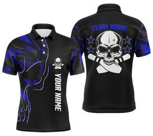 Bowling polo shirts for men custom name and team name Skull Bowling, team bowling shirts | Blue NQS4553