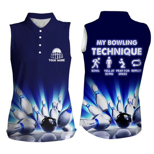 Custom sleeveless bowling shirt for women – personalized team jersey front view