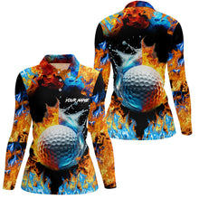 Load image into Gallery viewer, Womens golf polo shirts custom water fire golf ball golf tops, golf attire for ladies NQS7288
