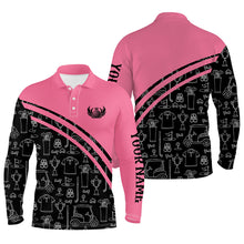 Load image into Gallery viewer, Mens golf polos shirts custom black pattern short long sleeve golf shirts, golf gift for him | Pink NQS5242