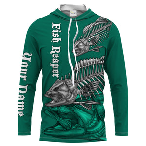 Fish skull reaper Fishing green fishing shirts Customize Name UV protection long sleeves fishing shirts UPF 30+ NQS2216