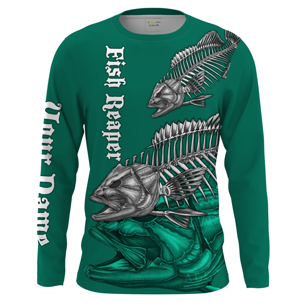 Fish skull reaper Fishing green fishing shirts Customize Name UV protection long sleeves fishing shirts UPF 30+ NQS2216