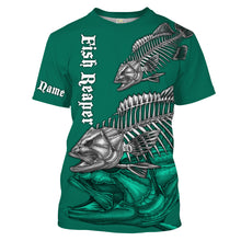 Load image into Gallery viewer, Fish skull reaper Fishing green fishing shirts Customize Name UV protection long sleeves fishing shirts UPF 30+ NQS2216